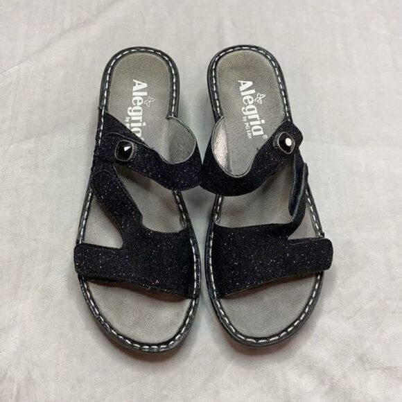 ALEGRIA Loti Slip On Wedge Sandal Glitteroti Black - Picture 3 of 13